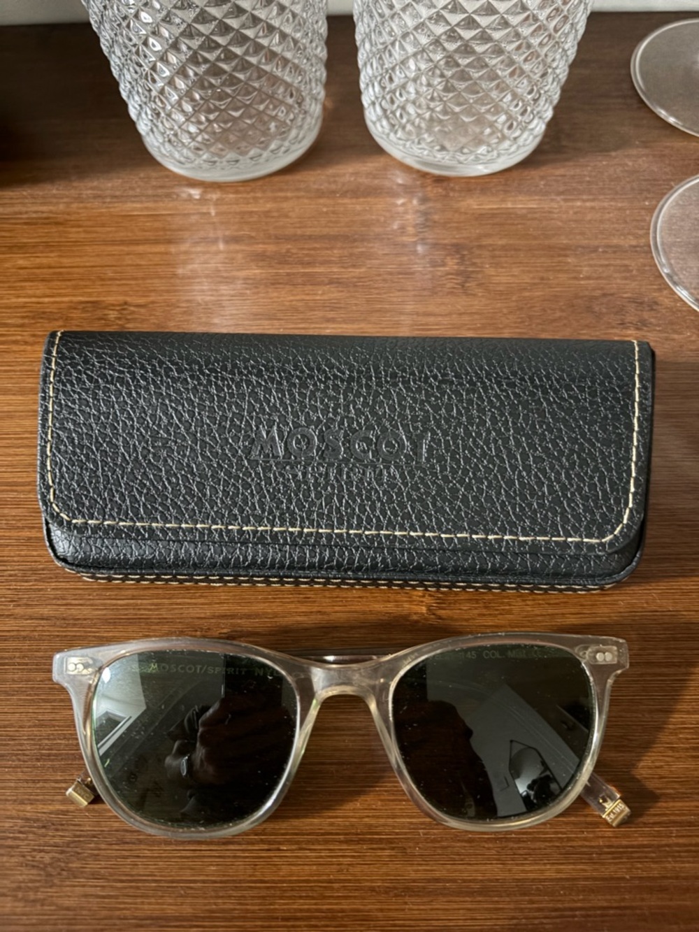 MOSCOT Clear Frame Sunglasses with Dark Smoke Lenses